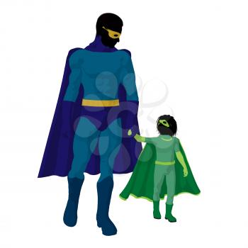 Royalty Free Clipart Image of a Superhero Father and Child