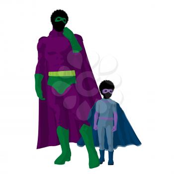 Royalty Free Clipart Image of a Superhero Father and Son