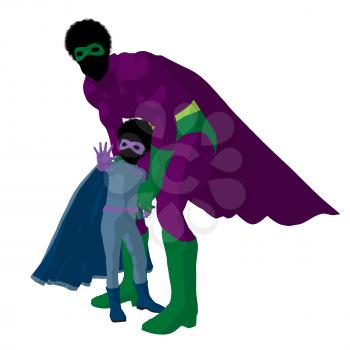 Royalty Free Clipart Image of a Superhero Father and Son