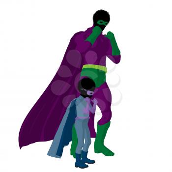 Royalty Free Clipart Image of a Superhero Father and Son