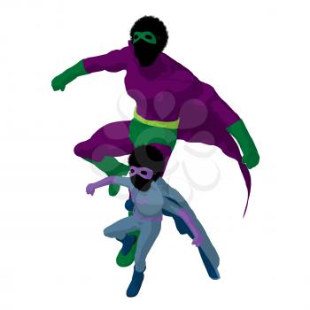 Royalty Free Clipart Image of a Superhero Father and Son