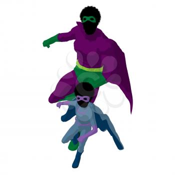 Royalty Free Clipart Image of a Superhero Father and Son