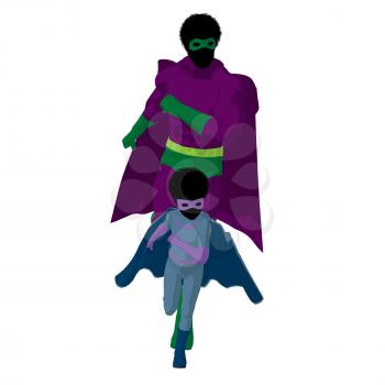 Royalty Free Clipart Image of a Superhero Father and Son