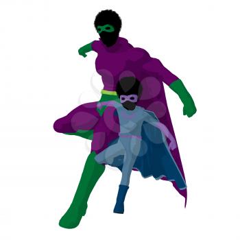 Royalty Free Clipart Image of a Superhero Father and Son