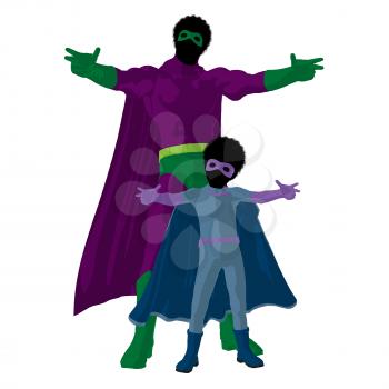 Royalty Free Clipart Image of a Superhero Father and Son