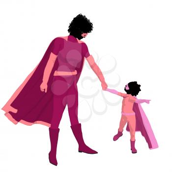 Royalty Free Clipart Image of Mother and Child Superheroes