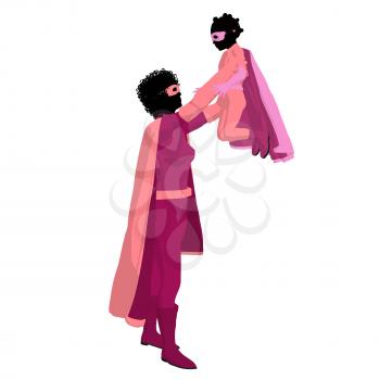 Royalty Free Clipart Image of Mother and Child Superheroes