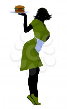 Royalty Free Clipart Image of a Waitress Wearing an Apron