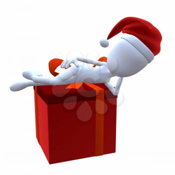 Royalty Free Clipart Image of a 3D Guy With a Christmas Present