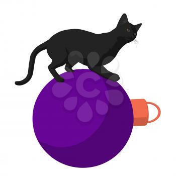 Royalty Free Clipart Image of a Black Cat and Ornament