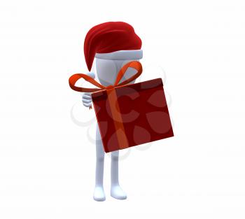 Royalty Free Clipart Image of a 3D Guy With a Christmas Present