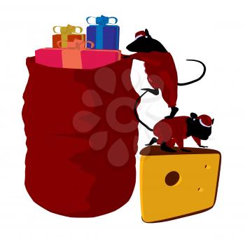 Royalty Free Clipart Image of Mice With Christmas Gifts