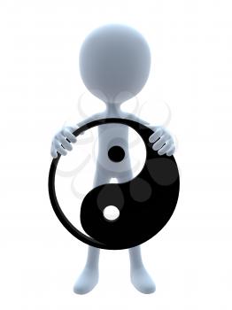 Royalty Free Clipart Image of a 3D Guy Holding a Yin Yang Symbol