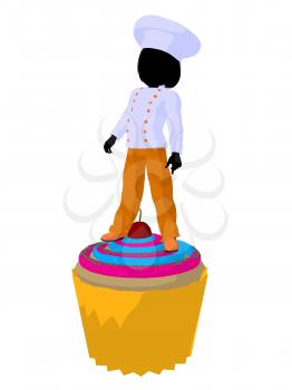 Royalty Free Clipart Image of a Child Chef on a Cupcake