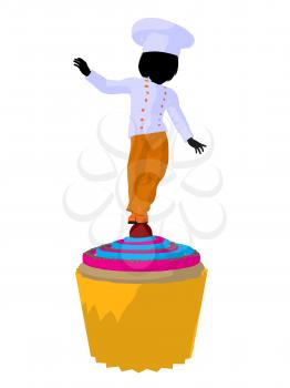 Royalty Free Clipart Image of a Child Chef on a Cupcake