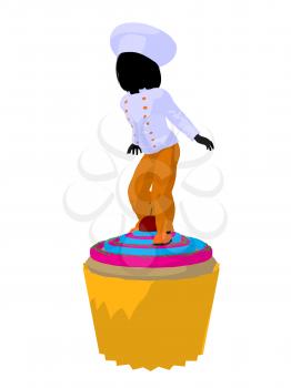 Royalty Free Clipart Image of a Child Chef on a Cupcake