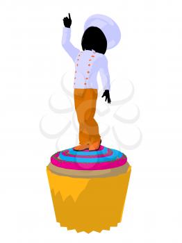 Royalty Free Clipart Image of a Child Chef on a Cupcake