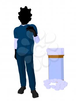 Royalty Free Clipart Image of a Girl Doctor Beside Pills