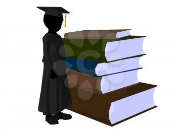 Royalty Free Clipart Image of a Graduate With a Pile of Books