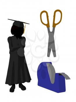 Royalty Free Clipart Image of a Graduate With Scissors and Tape