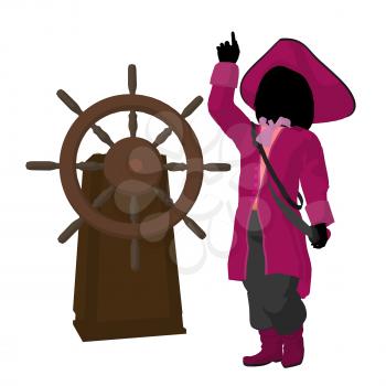 Royalty Free Clipart Image of a Girl Pirate With a Steering Wheel