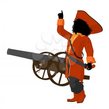 Royalty Free Clipart Image of a Girl Pirate With a Cannon