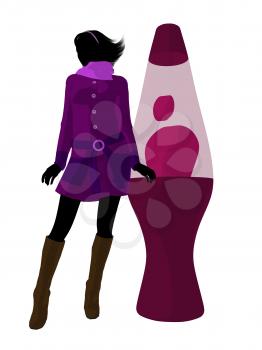 Royalty Free Clipart Image of a Woman and a Lava Lamp