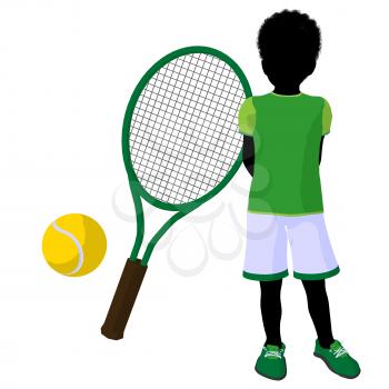 Royalty Free Clipart Image of a Boy With a Tennis Ball and Racket