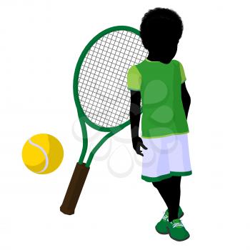 Royalty Free Clipart Image of a Boy With a Tennis Ball and Racket