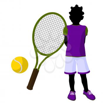 Royalty Free Clipart Image of a Girl, Tennis Racket and Ball