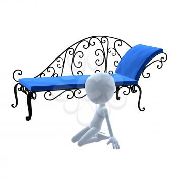 Royalty Free Clipart Image of a 3D Guy With Patio Furniture