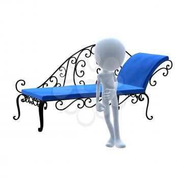 Royalty Free Clipart Image of a 3D Guy With Patio Furniture