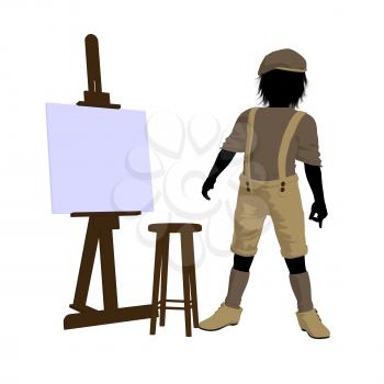 Royalty Free Clipart Image of a Little Artist and Easel