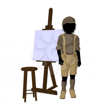 Royalty Free Clipart Image of a Little Artist and Easel