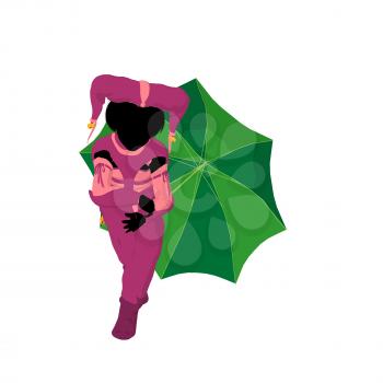 Royalty Free Clipart Image of a Child Clown With an Umbrella