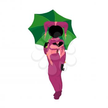 Royalty Free Clipart Image of a Child Clown With an Umbrella