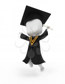 3D Illustration of a Graduate Jumping Happily