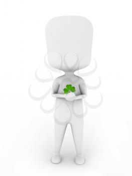 3D Illustration of a Man Holding a Shamrock