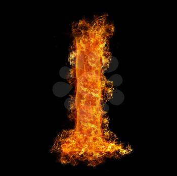 Fire letter I on a black background