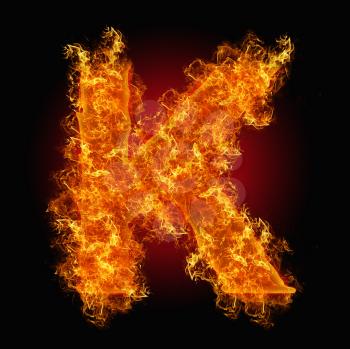 Fire letter K on a black background