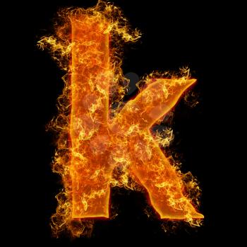 Fire small letter K on a black background