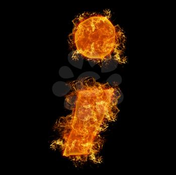 Fire semicolumn letter on a black background