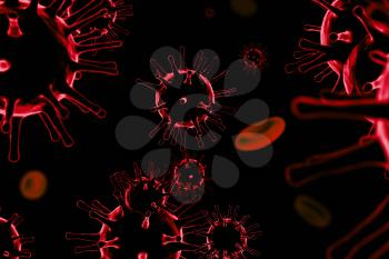 3D illustration of corona virus coronavirus COVID-2019 in microscope