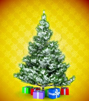 Royalty Free Clipart Image of a Christmas Tree and Presents