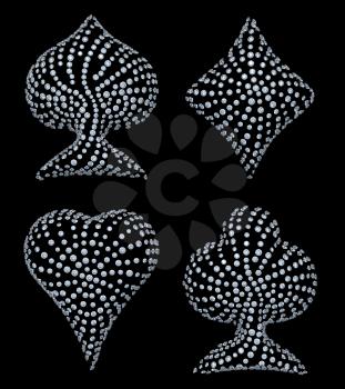 Royalty Free Clipart Image of Diamond Incrusted Card Suits