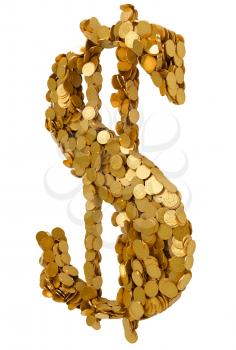 Royalty Free Clipart Image of a Dollar Sign Made of Coins