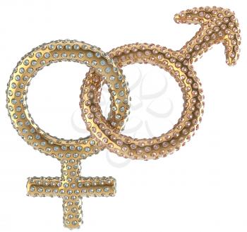 Royalty Free Clipart Image of Golden Gender Symbols Incrusted With Gems