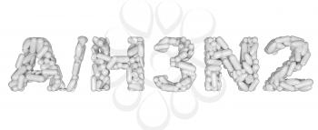 Royalty Free Clipart Image of Pills Spelling Out H3N2 