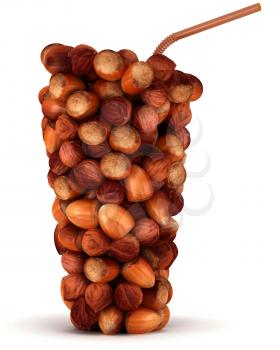 Royalty Free Clipart Image of a Glass Shape of Hazelnuts 