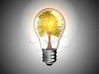 Royalty Free Clipart Image of a Tree Inside a Light Bulb 